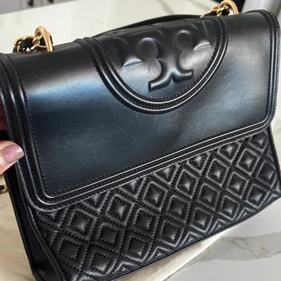 Tory Burch Fleming Large Convertible Bag Black Quilted Leather w/ Dust Bag - Picture 10 of 13